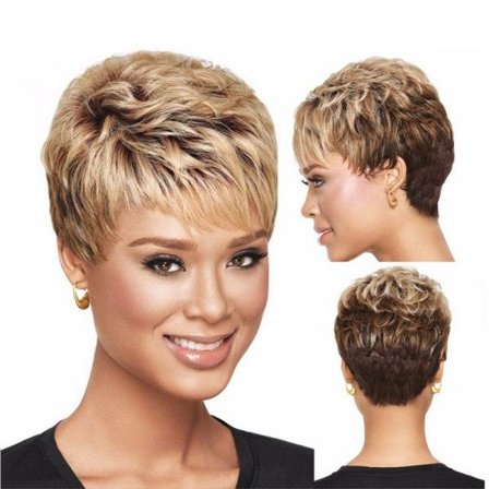 TG Kvinders Paryk Middelaldrende og Ældre Kort Krøllet Hår Brun Guld Gradient Farve Hovedbeklædning W292