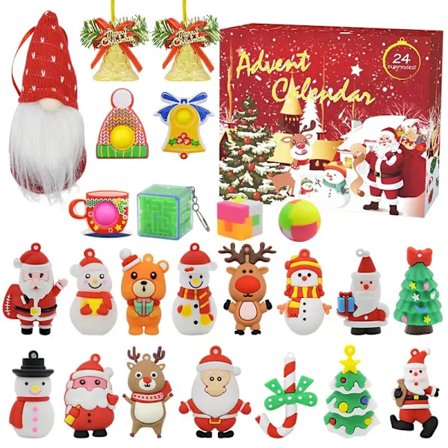 24 stk/sett Adventskalender Fidget Toys Julenissen DIY Juletre Hengepynt 2024 Julekalender Nedtelling Leksaker for barn