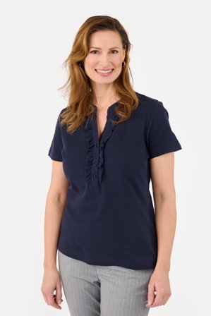 BRANDTEX - Kortærmet T-shirt - Navy - Flæsedetalje