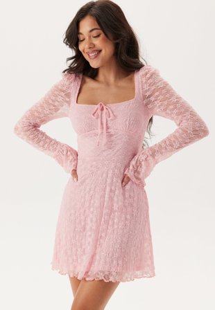 BUBBLEROOM - Square Neck Lace Dress - Light pink