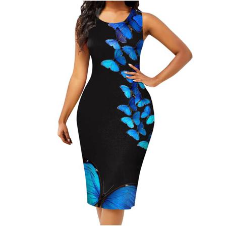 Sommar Sexig Vintage Bohemian Printed Bodycon Klänning Dam Ärm