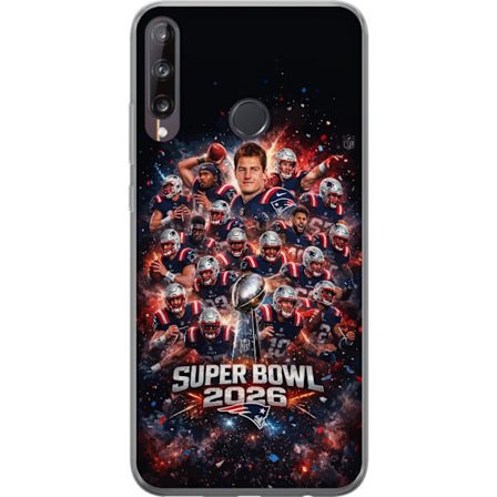Yhteensopiva Puhelinkuori Huawei P40 lite E Super Bowl 2026 juliste, jossa New England Patriots ja NFL-mestaruuspalkinto räjähtävän urheilullisessa su