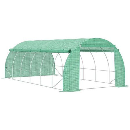 Rootz Greenhouse - Polytunnel-kasvihuone - Walk-in kasvihuone, jossa rullaavat kansit - UV-suoja - Teräsputki - Vihreä - 590L x 300W x 200K cm