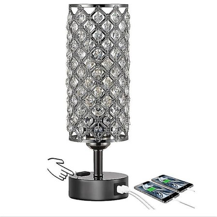 Crystal Lamp Table Lamp With Usb Ports 3 Way Dimmable Light Bedside Lamp Small Touch Light