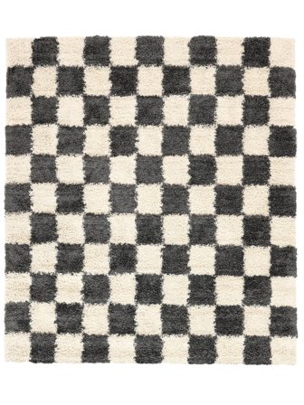 Šachovnice Koberec Chlupatý Chessie - Tmavě Šedá/Bělavý 200X200 V Moderním Stylu