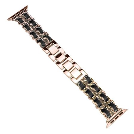 Apple Watch Series 5 44mm weave mönster klockarmband - rosa guld / svart