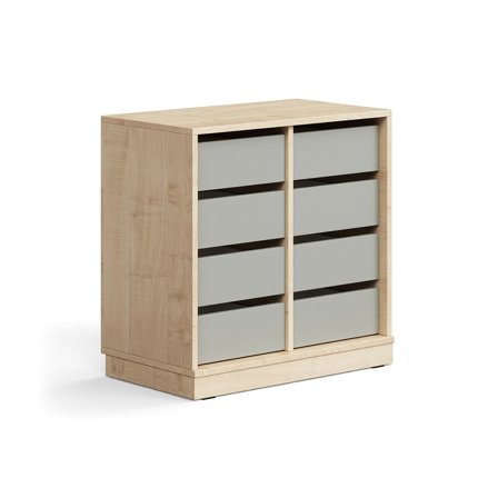 Student storage CASPER, 8 drawers, base frame, birch/grey