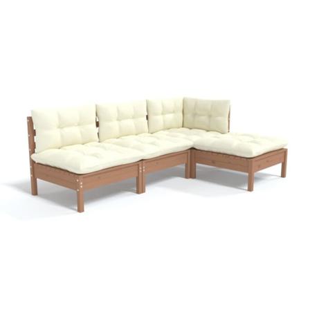 Vidaxl Loungegrupp Med Dynor 4 Delar Honungbrun Massiv Furu Brun