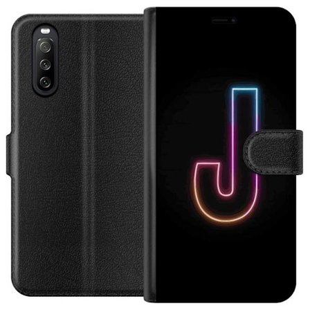 Kompatibelt Plånboksfodral till Sony Sony Xperia 10 III Minimalistisk neonbokstav J i färgskiftande ljus mot svart bakgrund