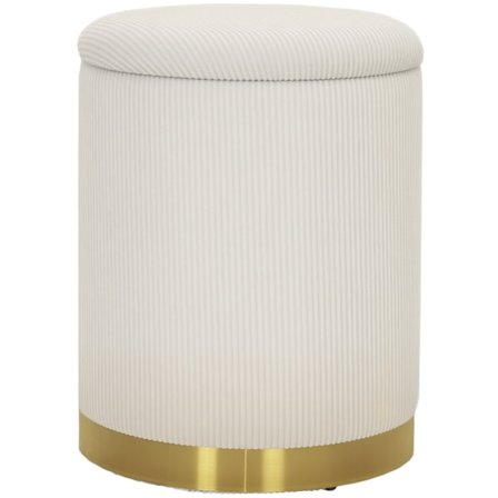 Taburet med opbevaringsplads skammel med låg, stålbund, rund fodskammel polstret skammel med trædepuder, ledningslook 36 x 36 x 44 cm cremehvid |