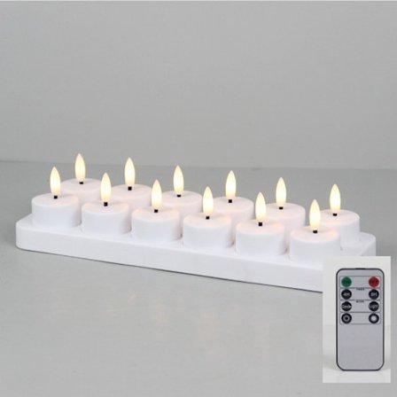 PChero Oppladbare LED Telys 12-pakning - Fjernkontroll & Timer Kompatibel med Fest/Dekorasjon 12 stk med ladestasjon