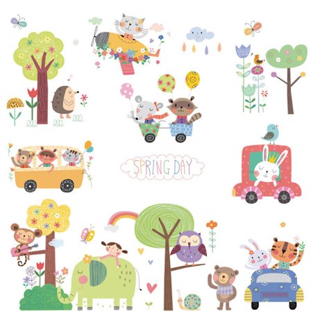 Kevätmetsän eläinten seinätarra-seinätarra-irrotettavat