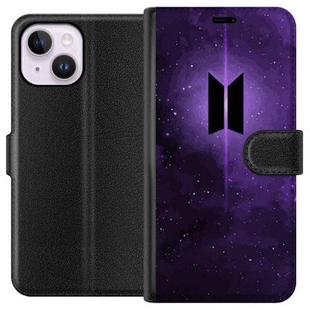 Yhteensopiva Lompakkokotelo Apple iPhone 14 Plus BTS-logo violetti galaksi kpop-army juliste avaruus tähtitaivas korealainen musiikki bändi symboli ik