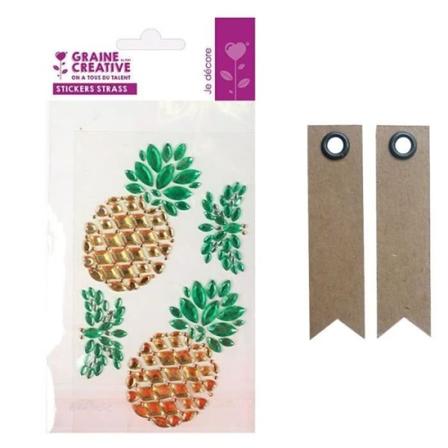 4 rhinestone stickers 15 x 9,5 cm Ananas + 20 kraftvimpeletiketter