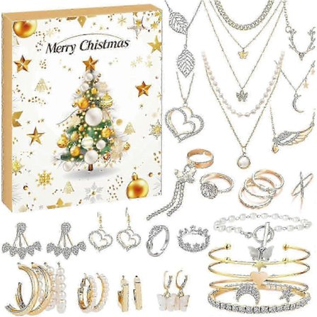 Smykke Julekalender 2024, 24 Dages Jule Nedtællings Julekalender, Nedtællingskalender 2024, Trendy Smykkesæt Til Voksne Kvinder Og Teenagepiger