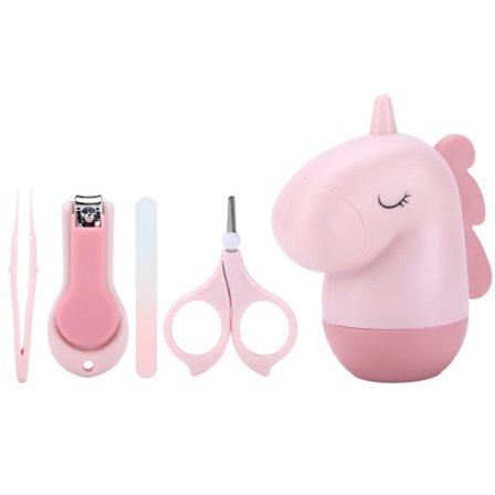 Tegneserieformet baby negleklippersæt i rustfrit stål med pincet, neglefil og opbevaringsboks, pink