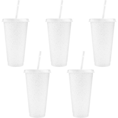 Gjenbrukbare plastkopper 5 stk. Drikkekar Fargede akrylkopper Tumblers med lokk og sugerør Plast Bulk Iced Plast Kaldt Vann Tumblers Iced