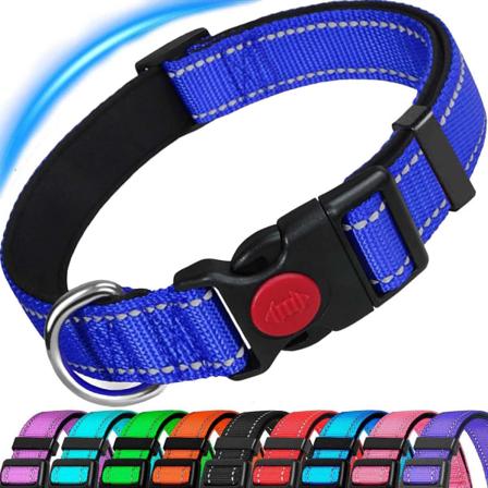 Hundehalsbånd, reflekterende justerbar basis med myk neoprenpolstring, slitesterke nylon kjæledyrhalsbånd for valp små mellomstore store hunder, blå, 