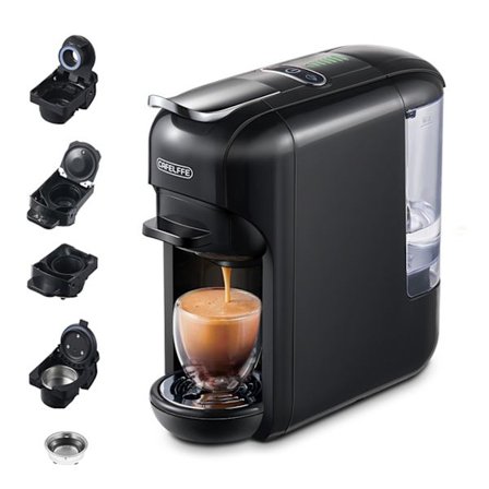 CAFELFFE 5 i 1 Elektrisk Kaffemaskin for Camping og Reise, 92°C 19Bar Mini Kald- og Varmbrygging, 7 Nivåer av Vannvolum, 600ml Vanntank