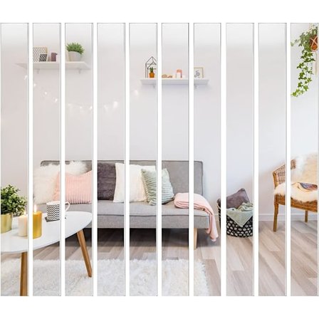 10-pakning Lange Veggspeil - 50 x 5 cm - Dekorativt Speilstripe-design kompatibelt med soverom, stue, dør