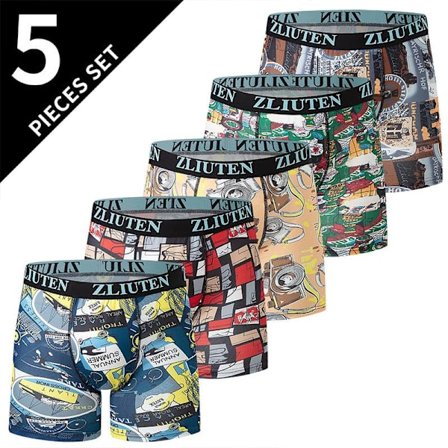 5-pack långa kalsonger för män, högstretchigt stickat tyg, mönster, bekväma fashionabla shorts 5 st
