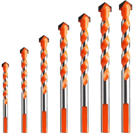 7 stk. Tungsten Carbide Murværksbor, Multi-material Bor Trekantet Metal Bor 3/4/5/6/8/10/12mm)