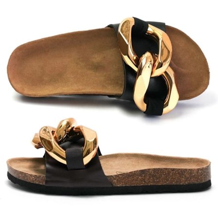 Nye modeller Chic Dame Metallic Kæde Sandaler - Komfortabel Kork Fodseng, Slip-On Åben Tå Design til Stilfuldt Sommerbrug - Indendørs & Udendørs