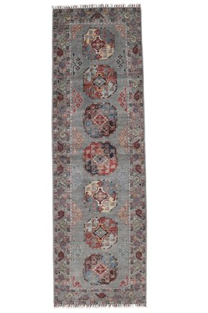 Shabargan Matta Modern Hallmatta Mörkgrå/Mörkröd (Ull, Afghanistan)