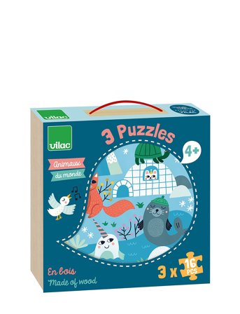 Vilac Puzzle 3X16 Pcs - Animals Of The World By Michelle Carlslund - Multi/patterned - ONE SIZE