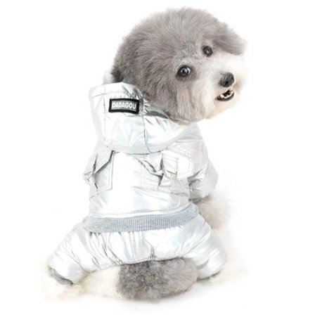 Lemmikkieläinten vaatteet Syksyn ja talven lämmin laser-kangas nelijalkainen koiran vaatteet Hopeiset lemmikkieläinten hupparit