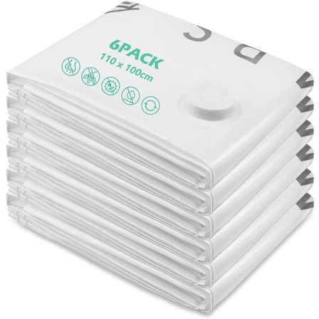 Pakke med 6 vakuumopbevaringsposer til tøj, dyner, sengetøj, puder (110*100 cm)