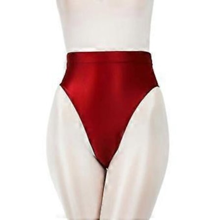 Dame Silkeaktig Skinnende Sateng Glanset Våt Look Truser Høy Midje Undertøy (2XL Vinrød)