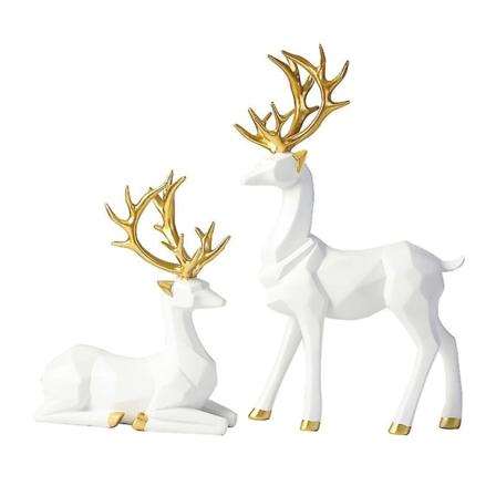 2 stk/sett Hjortfigur aktive positurer Origami Design Resin Julreinsdyr par skulptur for skrivebordet White