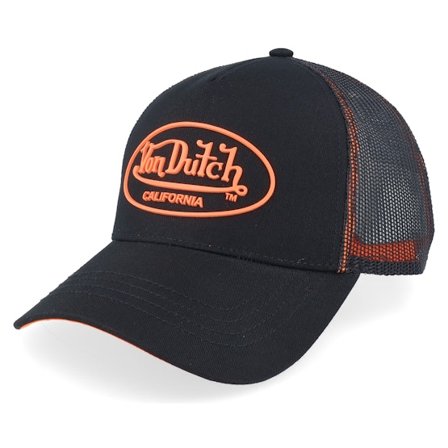 Von Dutch - Sort trucker Kasket - Oval Patch Black/Orange A-Frame Trucker @ Hatstore