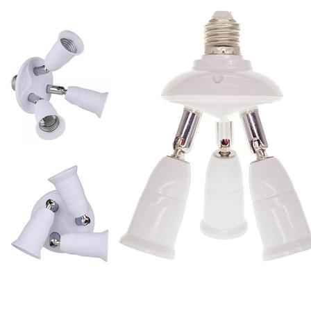 E27 Glödlampa Sockel Adapter Splitter till 3 Huvuden Justerbara Vinklar för Bred Täckning Inomhus Utomhus Användning