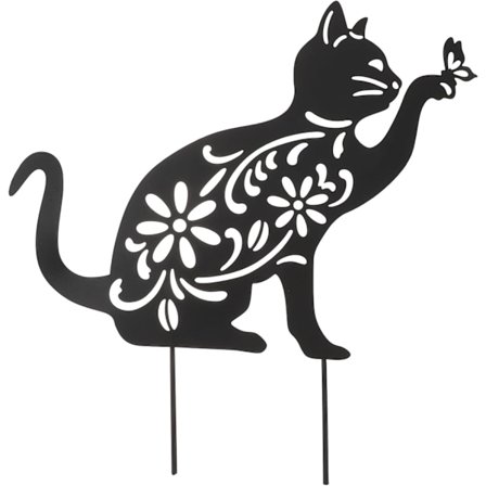 Katt Trädgårdsdekoration: Svart Kattdekoration - Trädgårdskattdekorationer: Katt Trädgårdsstatyer: Växtdekor Katt Silhuett Trädgårdsdekoration (LGL)