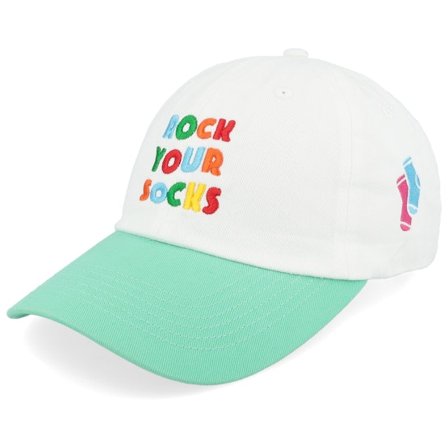 Iconic - Rock Your Socks Washed White/Mint Dad Cap Unconstructed White Cap - @ Hatstore
