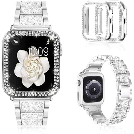 Yhteensopiva Apple Watch -rannekkeen kanssa 40 mm kotelo naisille, korut korvaava metallirannekke hihna 2 pakkauksella Bling PC suojakotelo iWatch -
