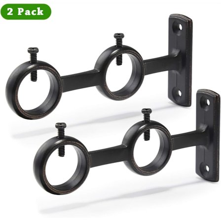 Sæt med 2 gardinstangbeslag Dobbelte kroge til gardinstang i stuen, soveværelse, gardinstang (sort) (2 stk.)