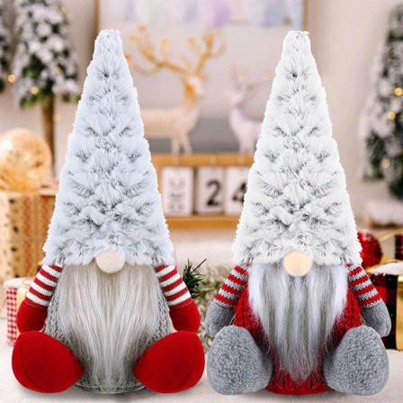 Sæt med 2 Jule-Nisser, Plys Elf Dekoration 26cm, Indendørs Jul