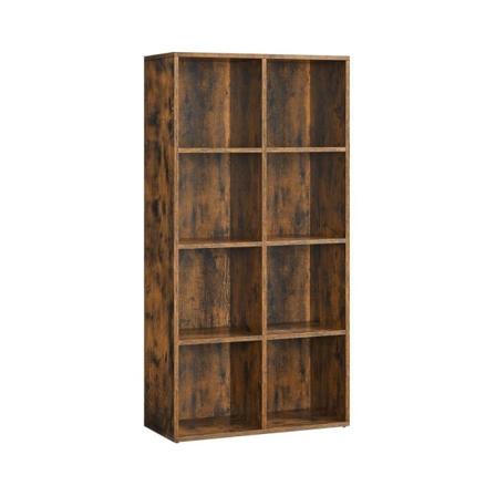 Rootz reol - reol med 8 rum - reol - træ reol - moderne reol - vægmonteret reol - spånplade - vintage brun - 30 x 65,5 x 129,5 cm (D x B x H)