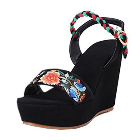 Broderade skor Platform Slipsole sandaler 4.5 BLACK