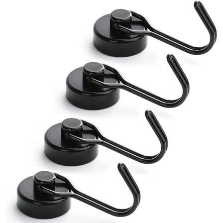 Neodym Magneter 4-Pakning med Kroker Ekstra Sterke for Tunge Laster Svart[D]