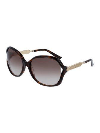 Gucci Opulent Luxury Women's Sunglasses with a frame made of plastic in gold and plastic lenses in brown