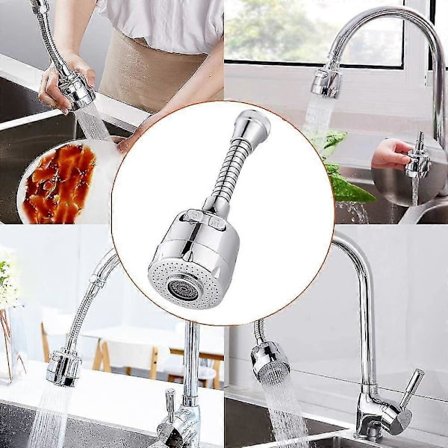 Köksblandare Förlängare, 360° Rotation Vattenbesparande Köksblandare, Dubbellägesblandare, För Blandardiameter 15-22mm, Silver