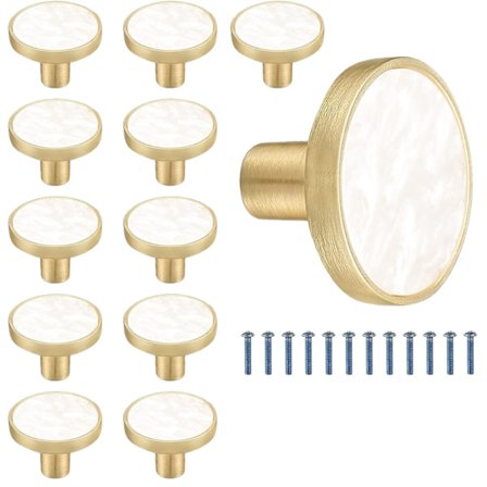 12 stk. Marmor Messing Skuffeknapper 32 mm Skap Håndtak Trekker Skall Messing Gull Skap Knapper Kommode Knapper Kjøkken Møbler Maskinvare Veggkrok