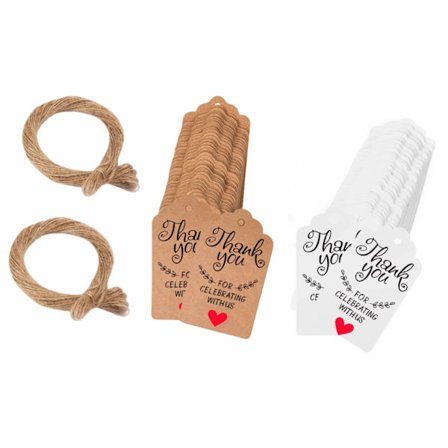 Takkekort 200 stk 3x5cm Hvite og brune med jutesnor for feiringer, DIY kunst og håndverk, bryllups- og bursdagsfestgaver