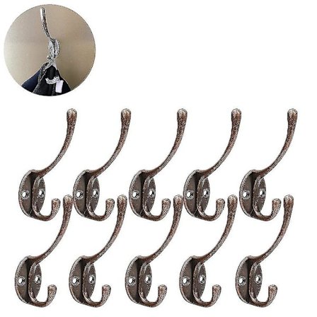 Coat Hooks Wall Mounted, 10 Pack Black Retro Wall Hooks Double Prong Metal For Hanging Coat, Clothes