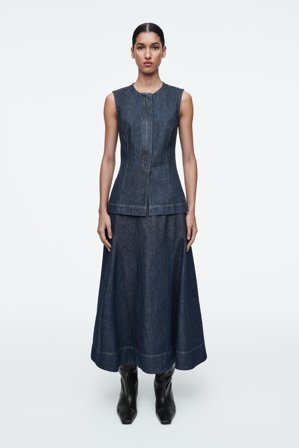 COS Women's Raw Denim A Line Midi Skirt in Blue