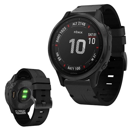 Garmin Fenix 6S urrem i ægte læder - Sort